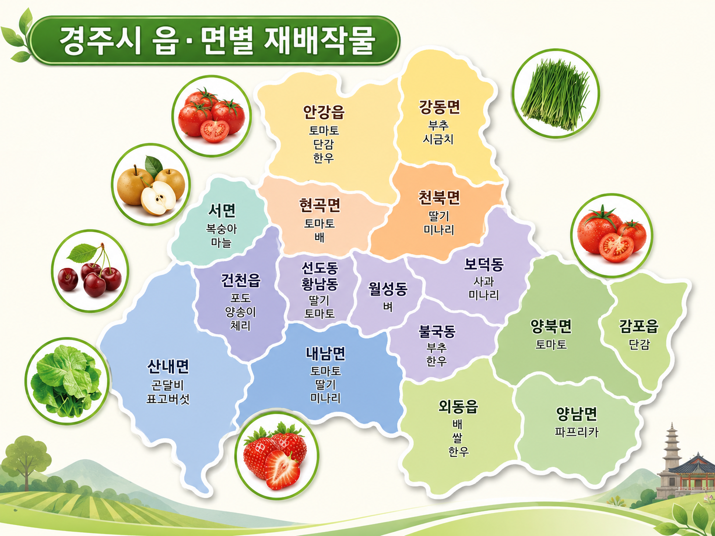 경주시 읍·면별 재배작물 지도