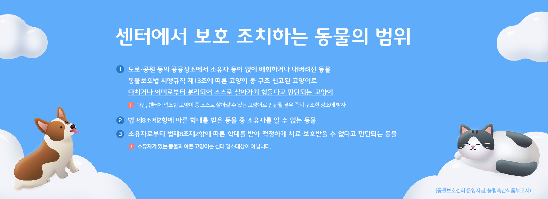 센터에서 보호 조치하는 동물의 범위